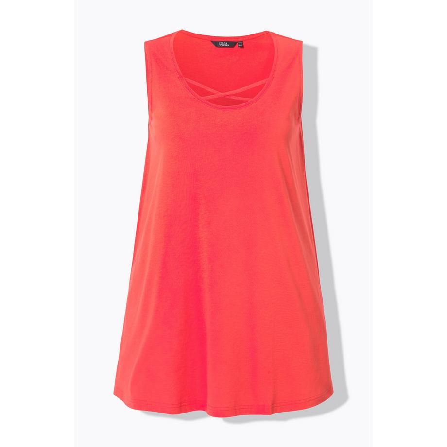 Ulla Popken Longtop Zierbänder A-Linie Rundhals ärmellos  