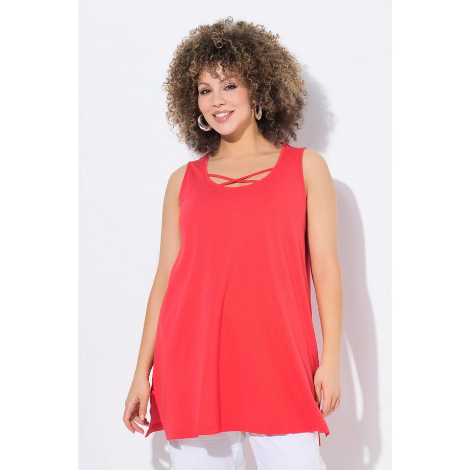 Ulla Popken Longtop Zierbänder A-Linie Rundhals ärmellos  