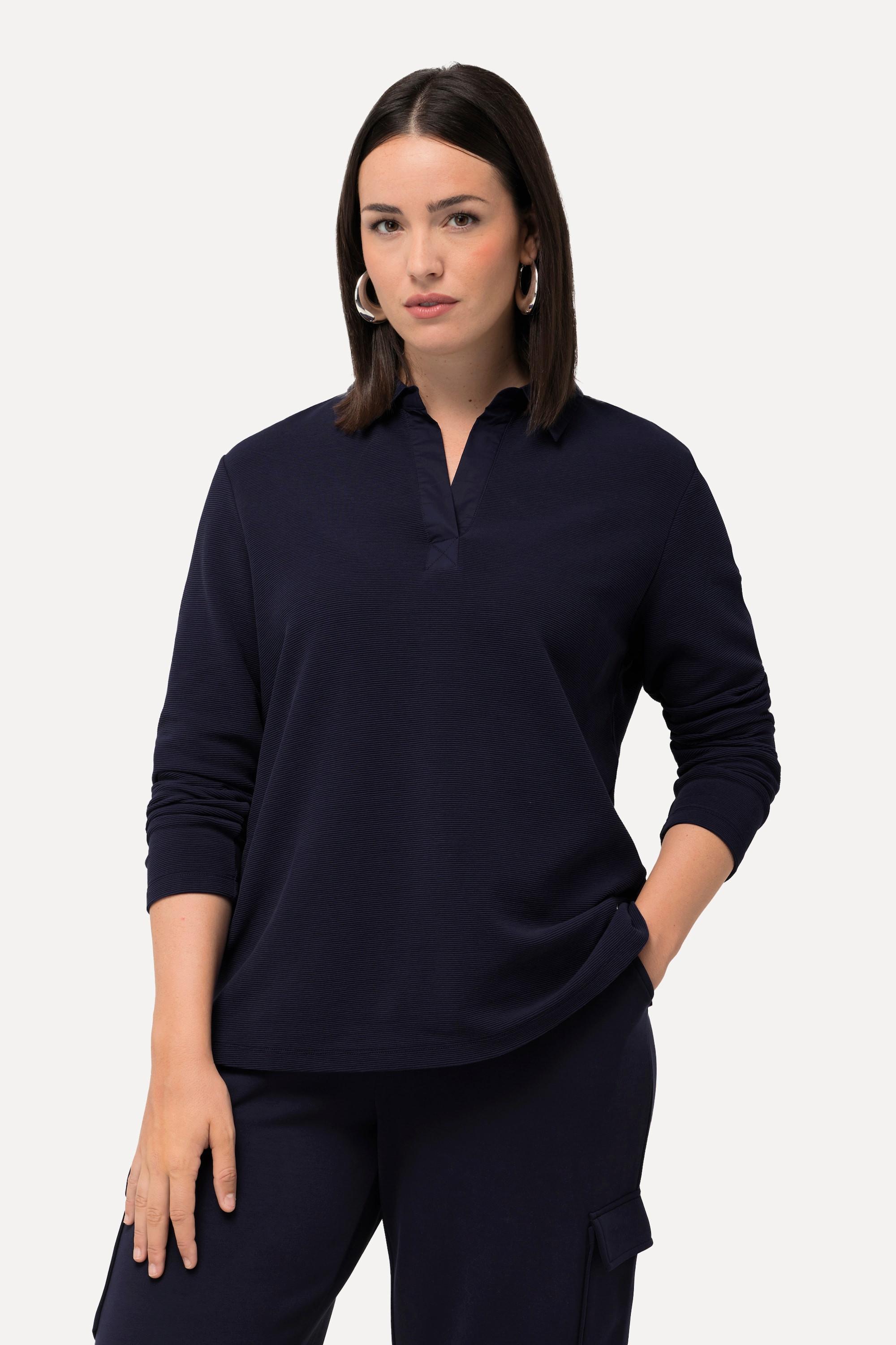 Ulla Popken  Sweatshirt, Ottoman-Querrippen, Hemdkragen, Langarm 