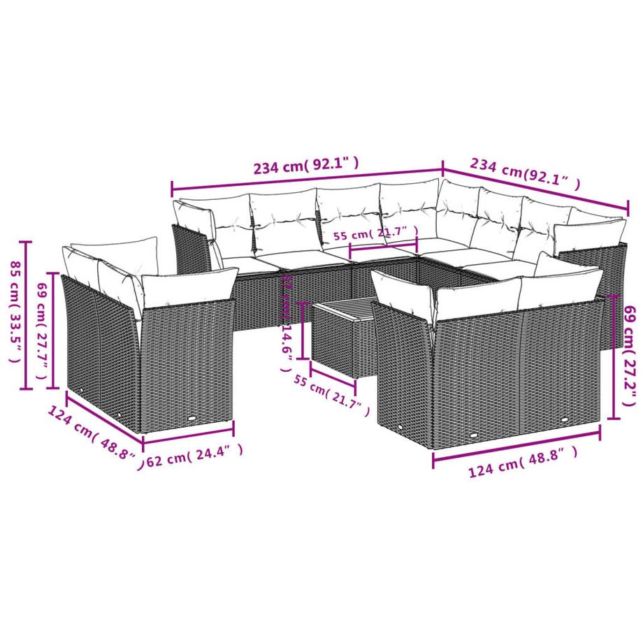 VidaXL Ensemble de canapés de jardin rotin synthétique  