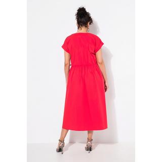 Ulla Popken Maxi Abito Popeline Scollo a V Mezza Manica con Tasche  