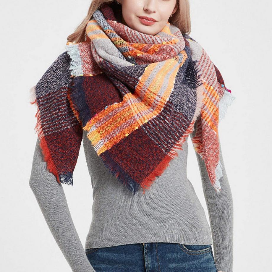 Only-bags.store Sciarpa Spessa a Quadri in Maglia Poncho  