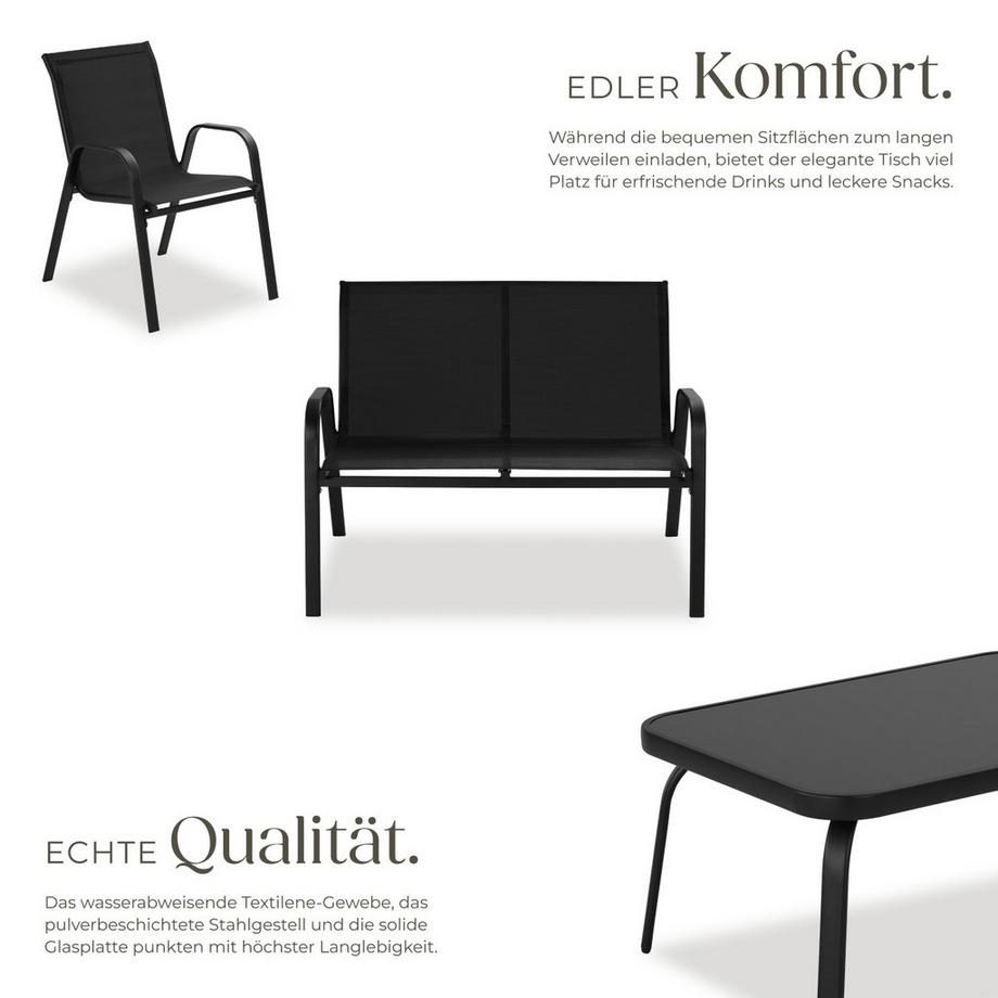 Tectake Sitzgruppe Nora für 4 Personen atmungsaktives, wasserabweisendes Textilene-Gewebe  