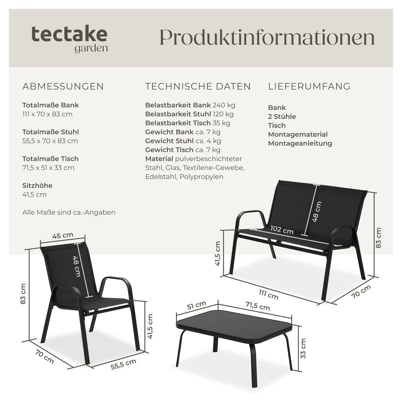 Tectake Set di sedute Nora Per 4 persone  