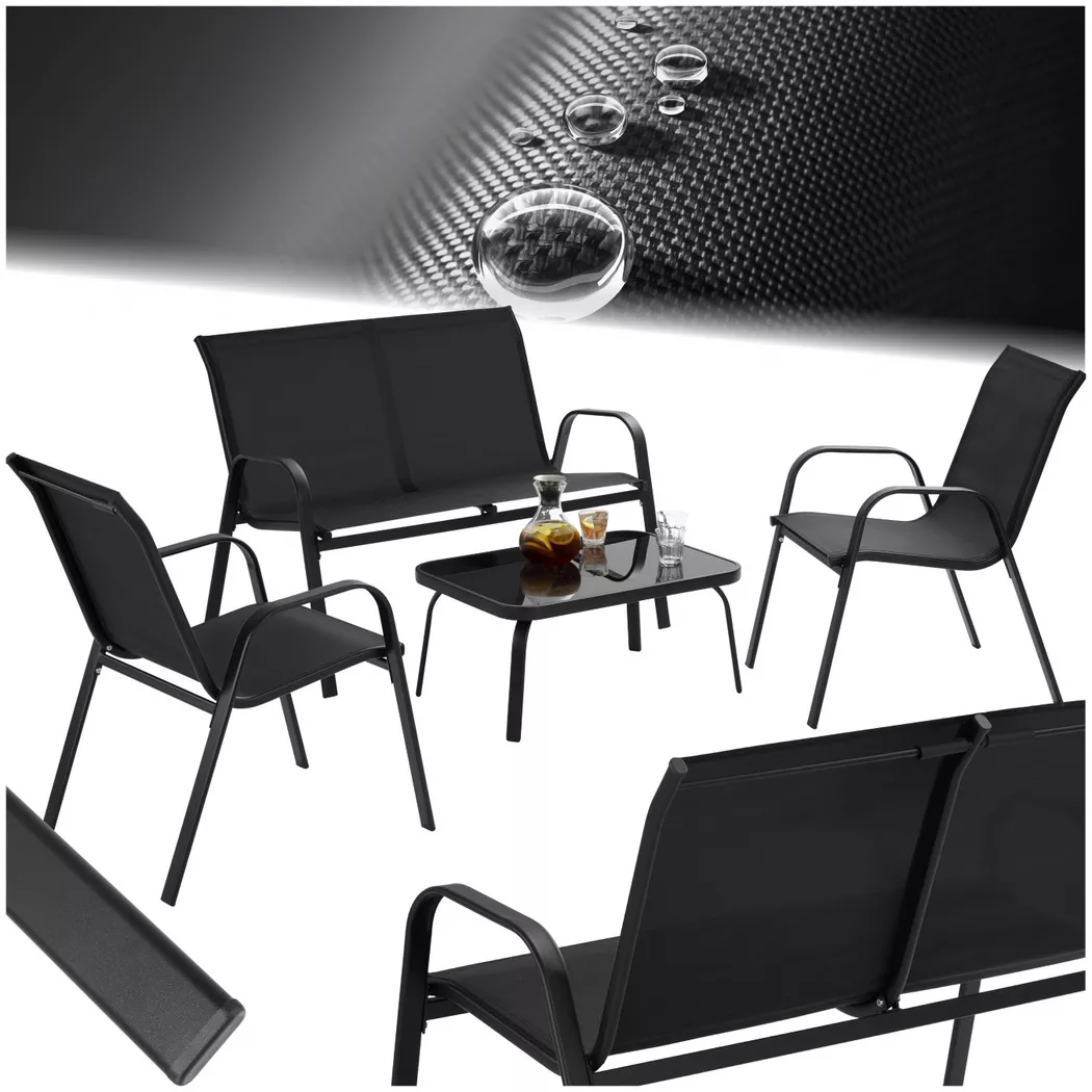 Tectake - Ensemble de sièges NORA pour 4 personnes, 4P, Charcoal Black
