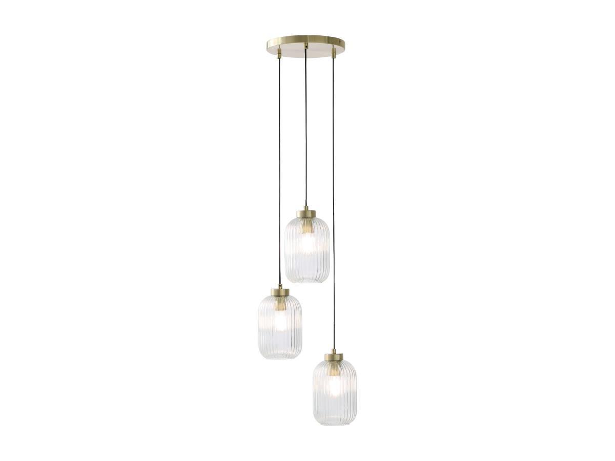 Vente-unique Lampadario 3 sfere L. 30 x H. 120 cm in Metallo e Vetro Dorato Vintage - LOUXOR  