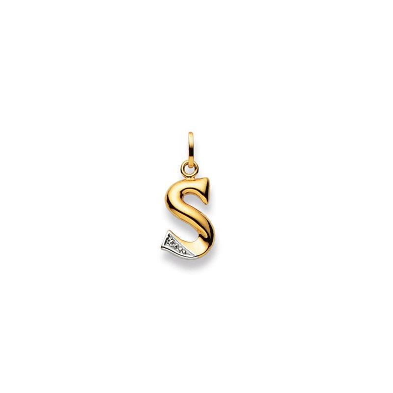 MUAU Schmuck  Anhänger Buchstabe S Bicolor Gelb-/Weissgold 750 Diamant 0.01.00ct. 21x12mm 