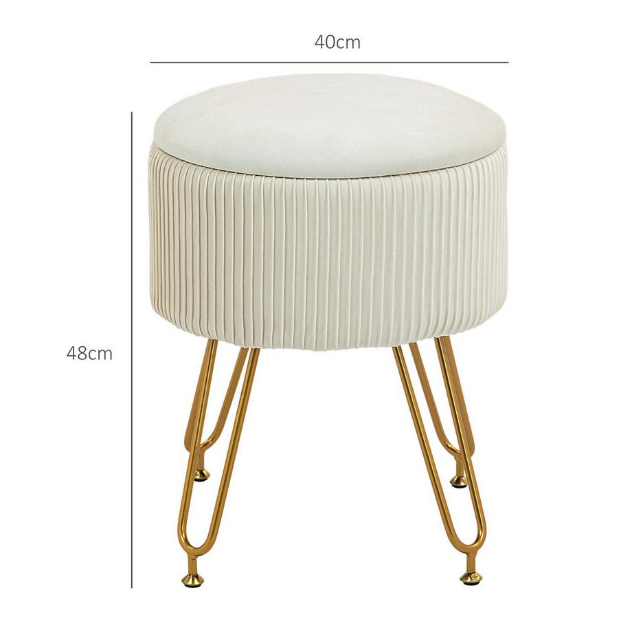 Northio Panca con vano portaoggetti, panca imbottita 2 in 1 con coperchio, panca da letto con effetto velluto, per corridoio, camera da letto, soggiorno, struttura in acciaio, Ø40 x 48 cm bianco crema  