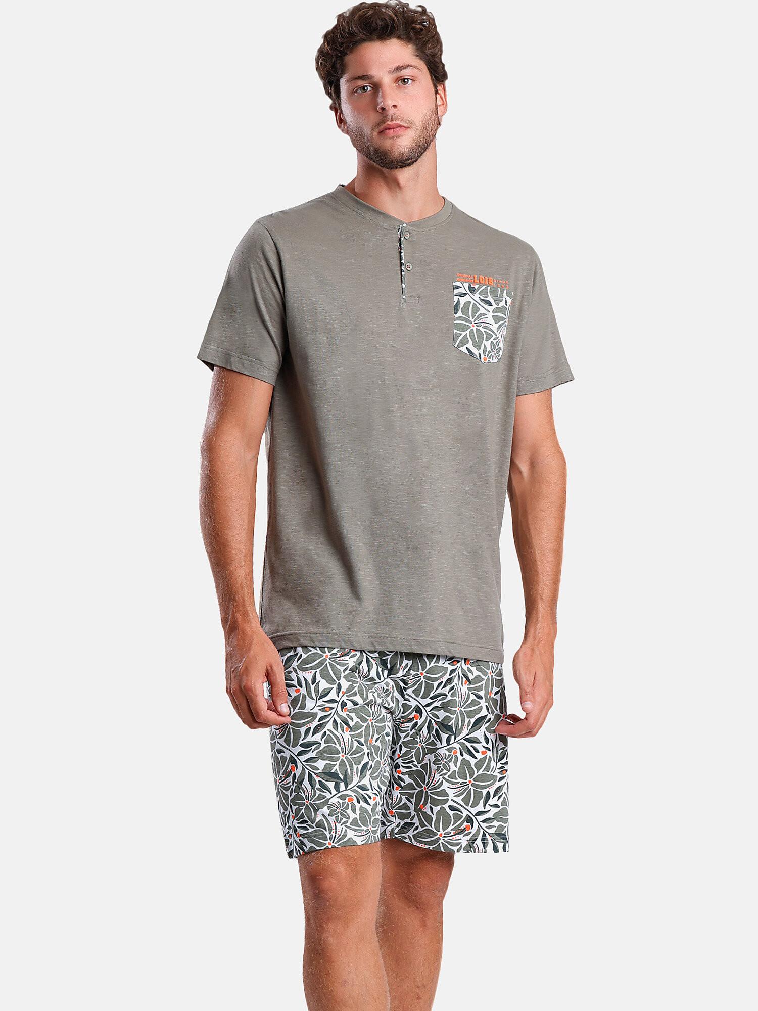 Image of Pyjama Shorts T-shirt Plants Lois Herren Militärgrün XXL