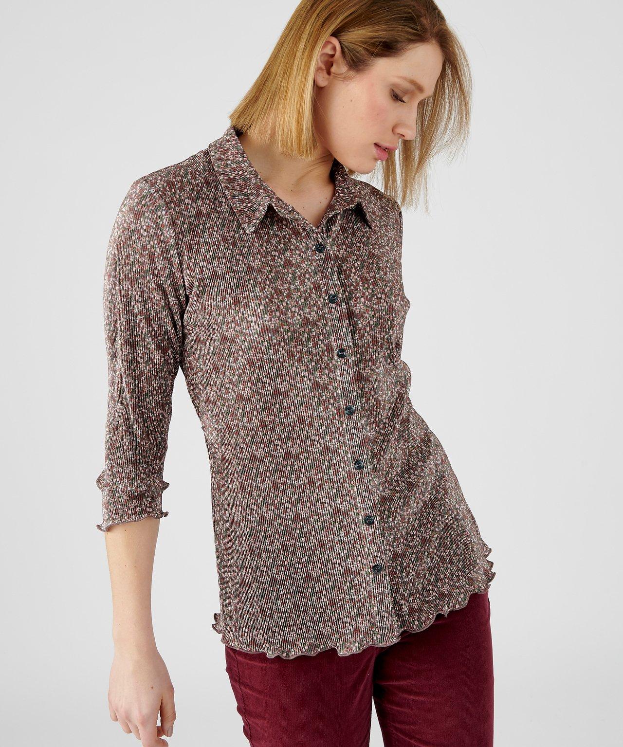 Image of Bluse Aus Gewebe Mit Permanentplissee. Damen Grau 42/44
