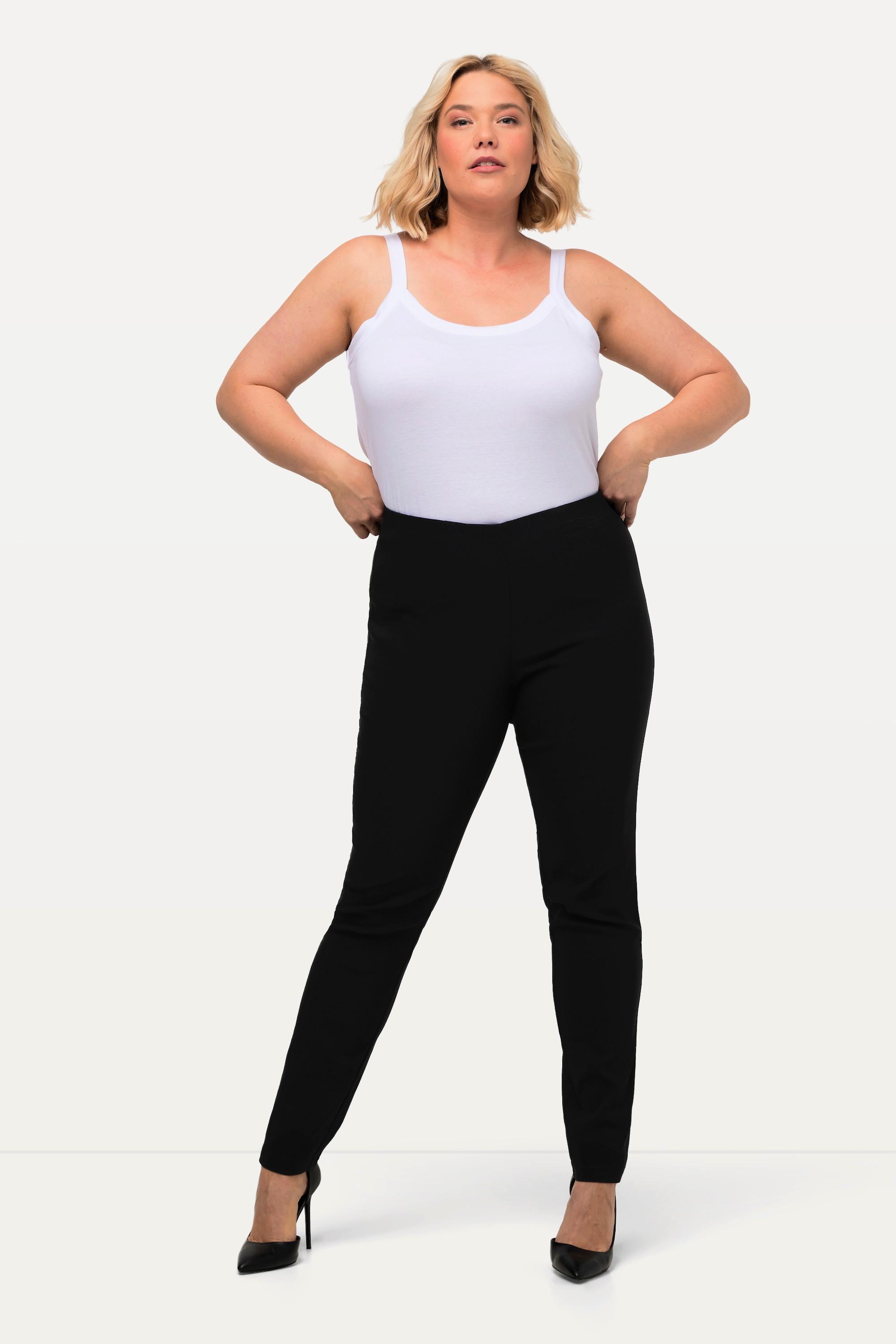 Ulla Popken  Pantalon en tissu bengaline stretch. Modèle Sienna. Jambe slim et taille élastique 