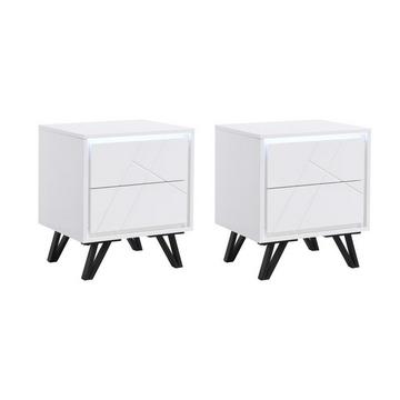 Lot de 2 tables de chevet 2 tiroirs - Avec LEDs - MDF - Blanc laqué - SALIANO