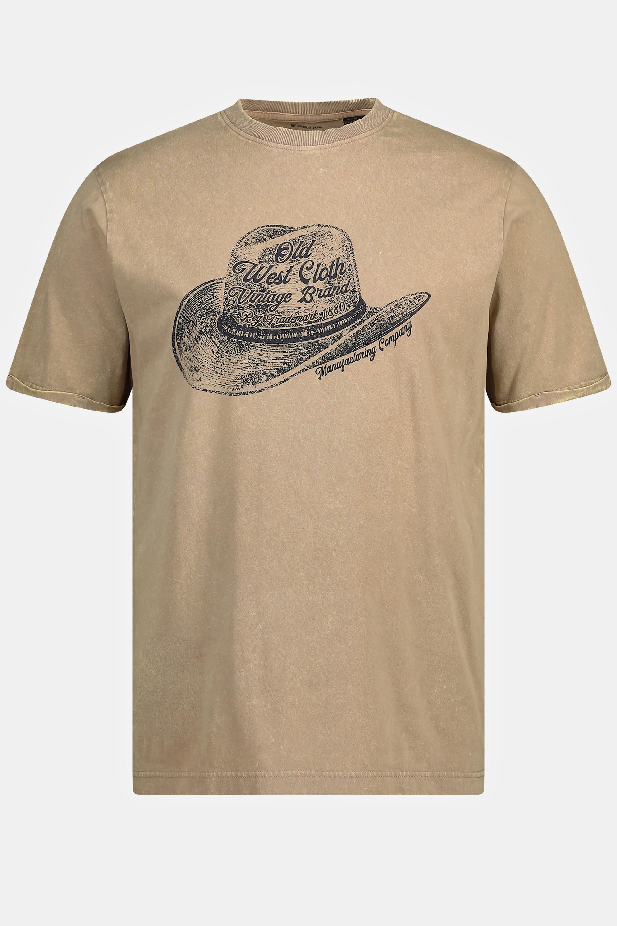 JP1880  T-shirt dal look vintage con stampa con cappello da cowboy, scollo a girocollo e mezze maniche, fino alla tg. 8XL 