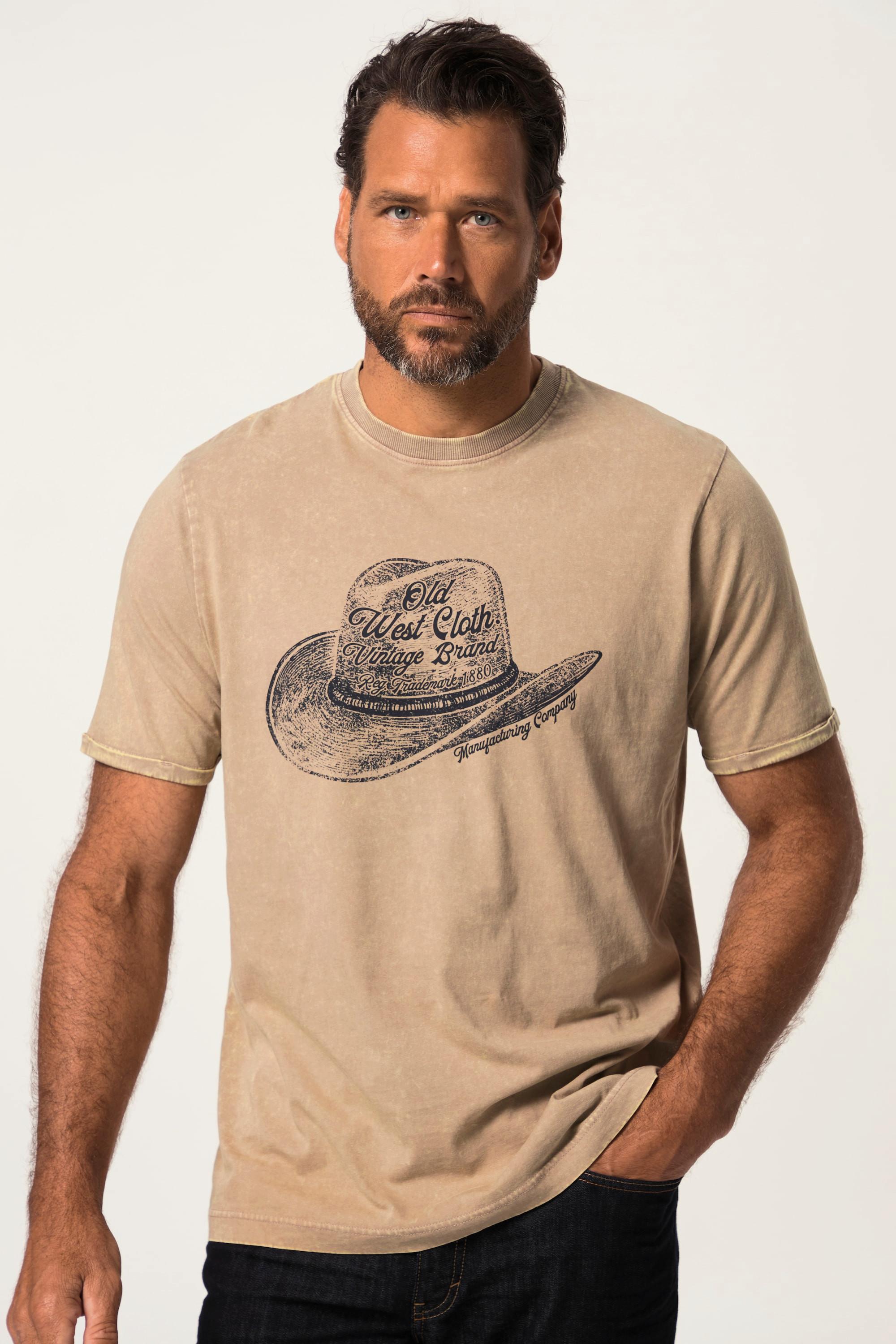 JP1880  T-shirt dal look vintage con stampa con cappello da cowboy, scollo a girocollo e mezze maniche, fino alla tg. 8XL 