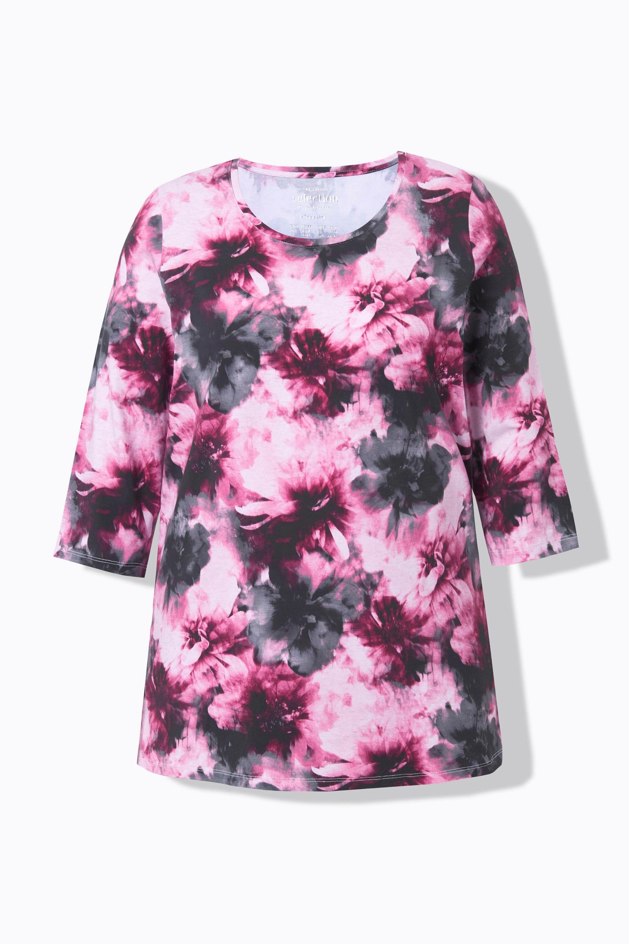 Ulla Popken Maglia floreale scollo rotondo maniche 3/4 cotone Pima  