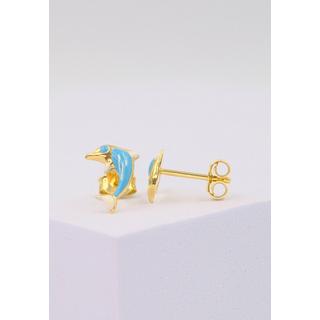 MUAU Schmuck  Clous d'oreilles Dauphins or jaune 750 bleu clair/blanc 11mm 