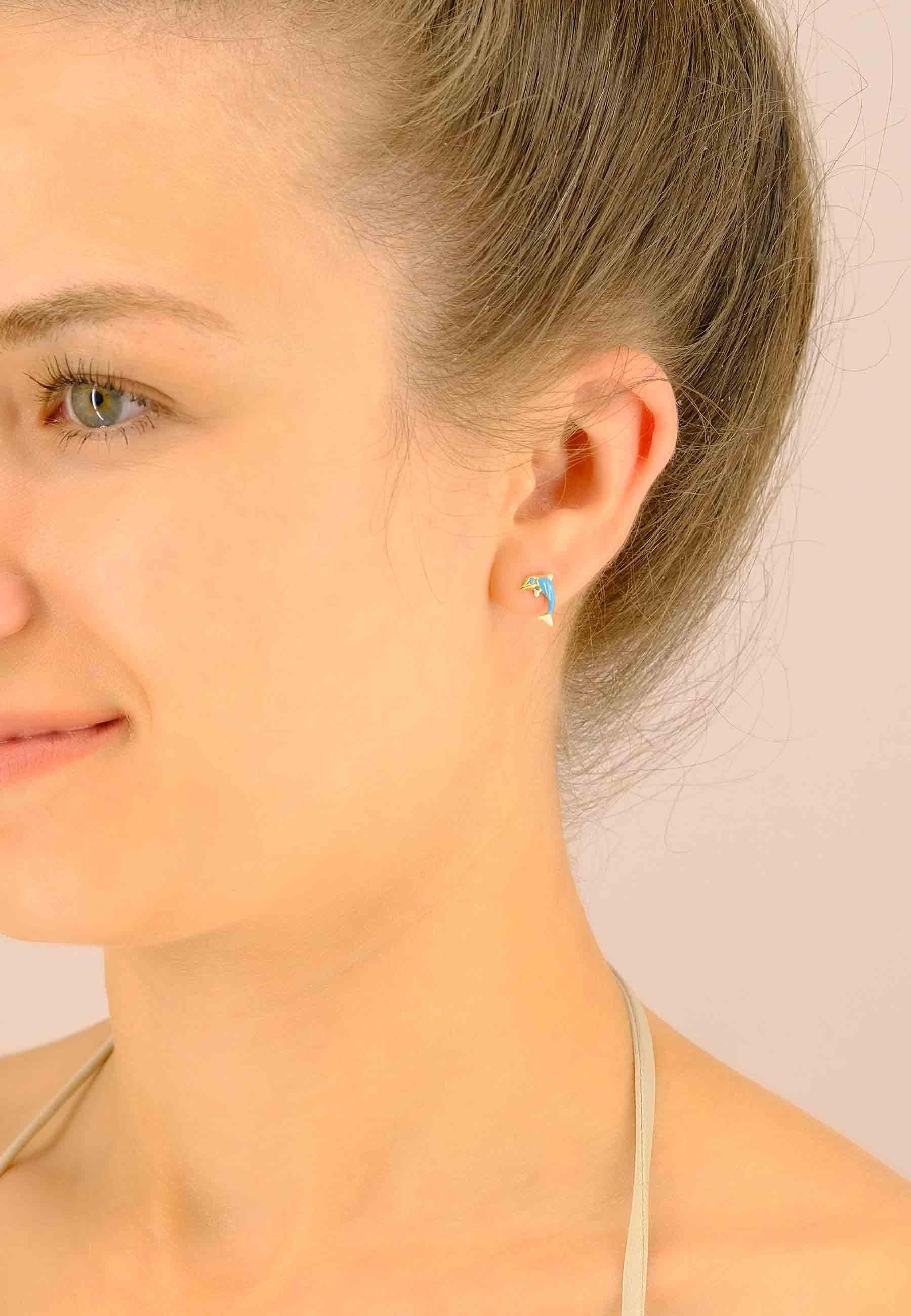 MUAU Schmuck  Ohrstecker Delfine Gelbgold 750/weiss 11mm 