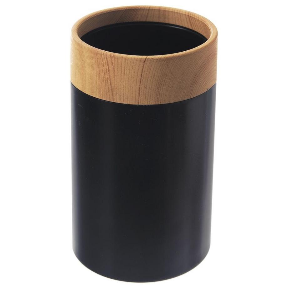 Orion  Gobelet à brosse à dents en plastique noir avec détails en bois 