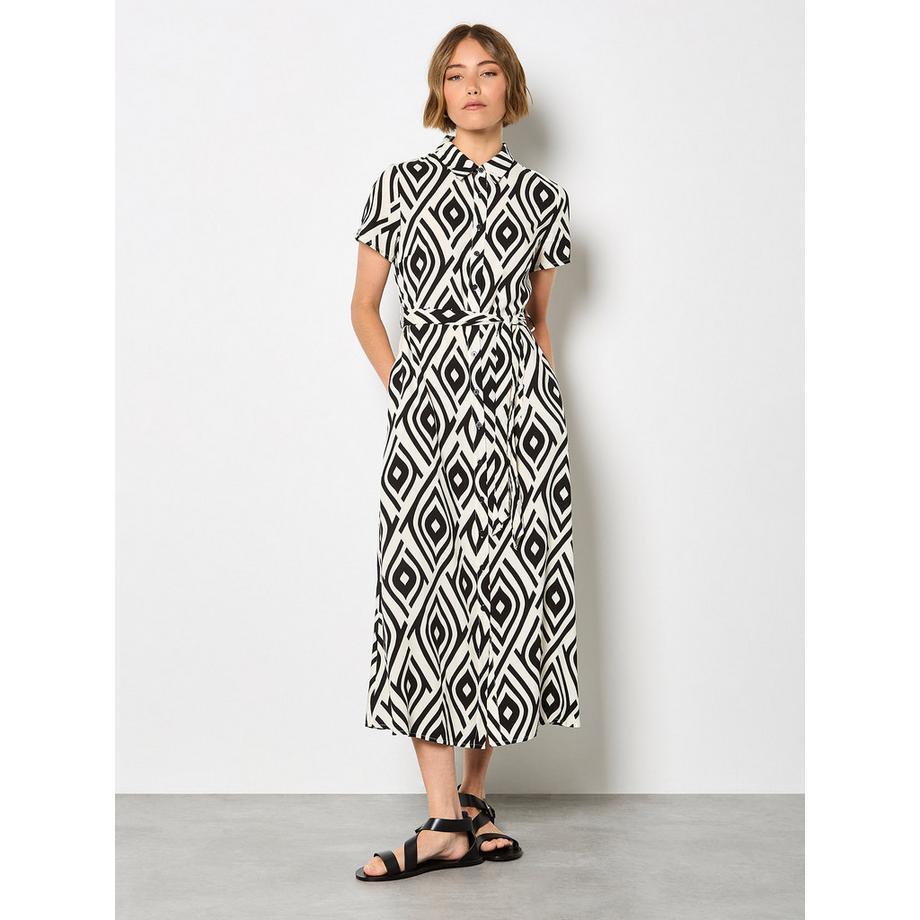 Robe mi-longue chemise à imprimé géométrique