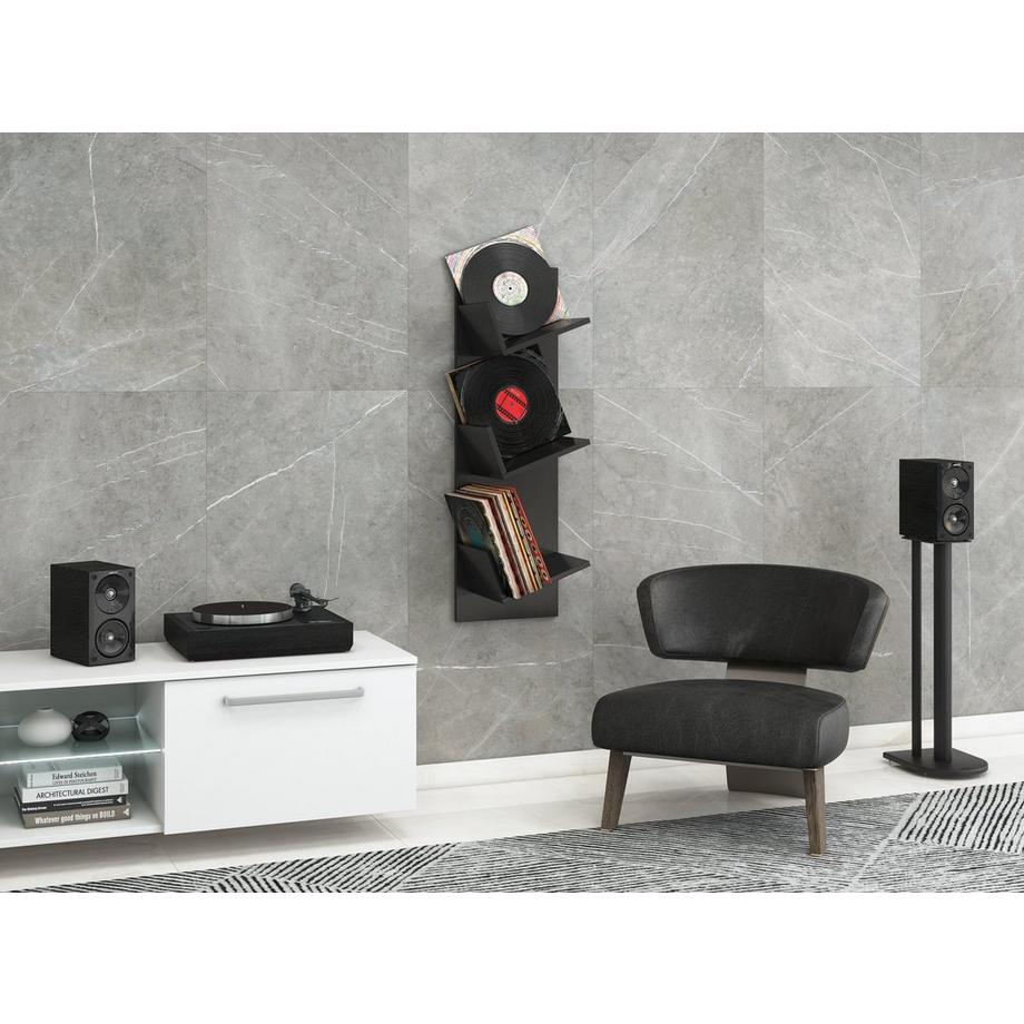 VCM Holz Wandregal | Wandboard mit drei großen Fächer | Platz für 100 Schallplatten | kann auch für Bücher verwendet werden | Maße: H. 106 x B. 33 x T. 26  