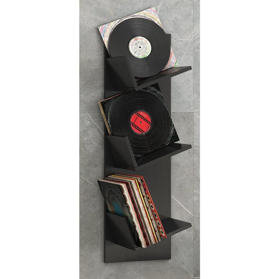 VCM Holz Wandregal | Wandboard mit drei großen Fächer | Platz für 100 Schallplatten | kann auch für Bücher verwendet werden | Maße: H. 106 x B. 33 x T. 26  