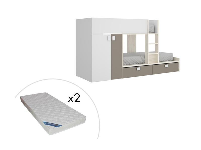Image of Etagenbett mit Kleiderschrank + Matratzen 2 Eichefarben JUANITO Etagenbett mit Kleiderschrank + Matratzen 2 Eichefarben JUANITO