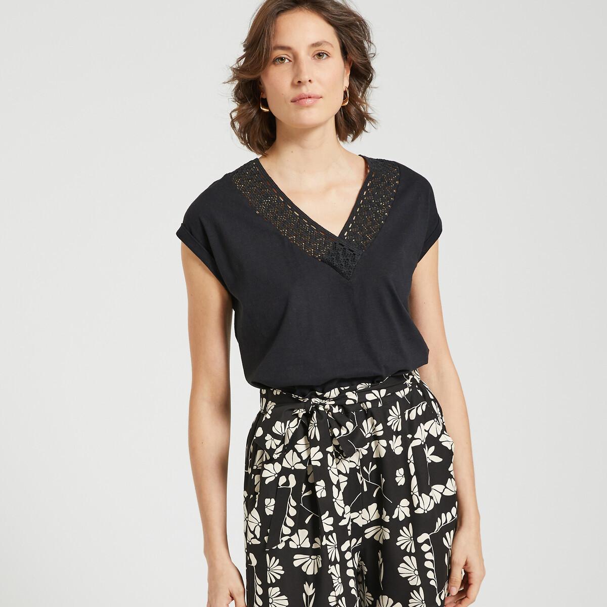 Image of T-shirt Mit V-ausschnitt Damen Schwarz 48/50