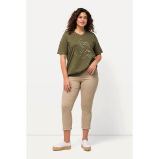 Ulla Popken  Pantalon 7/8 Sienna. Jambe étroite et ourlet frangé 