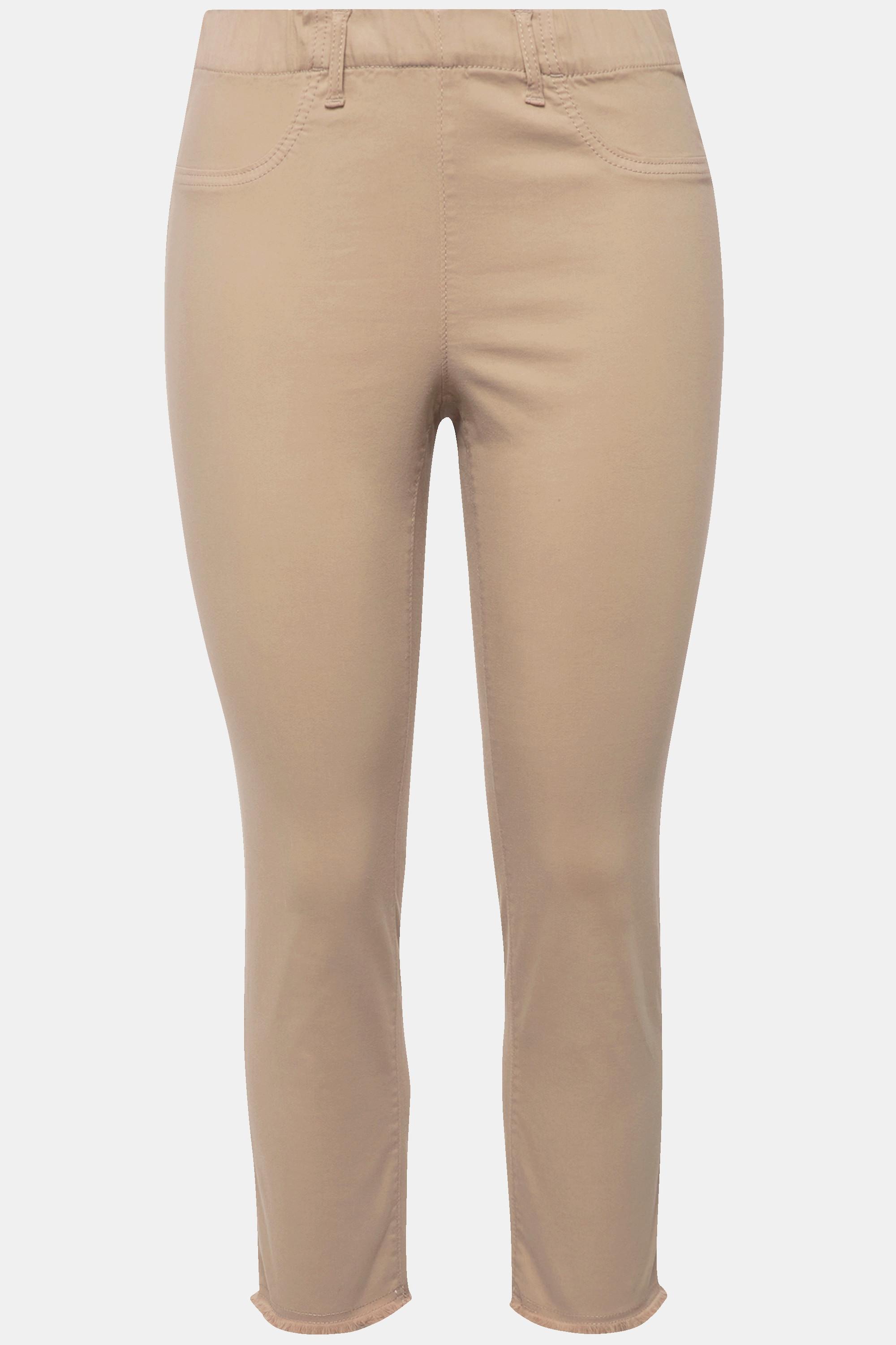 Ulla Popken  Pantalon 7/8 Sienna. Jambe étroite et ourlet frangé 