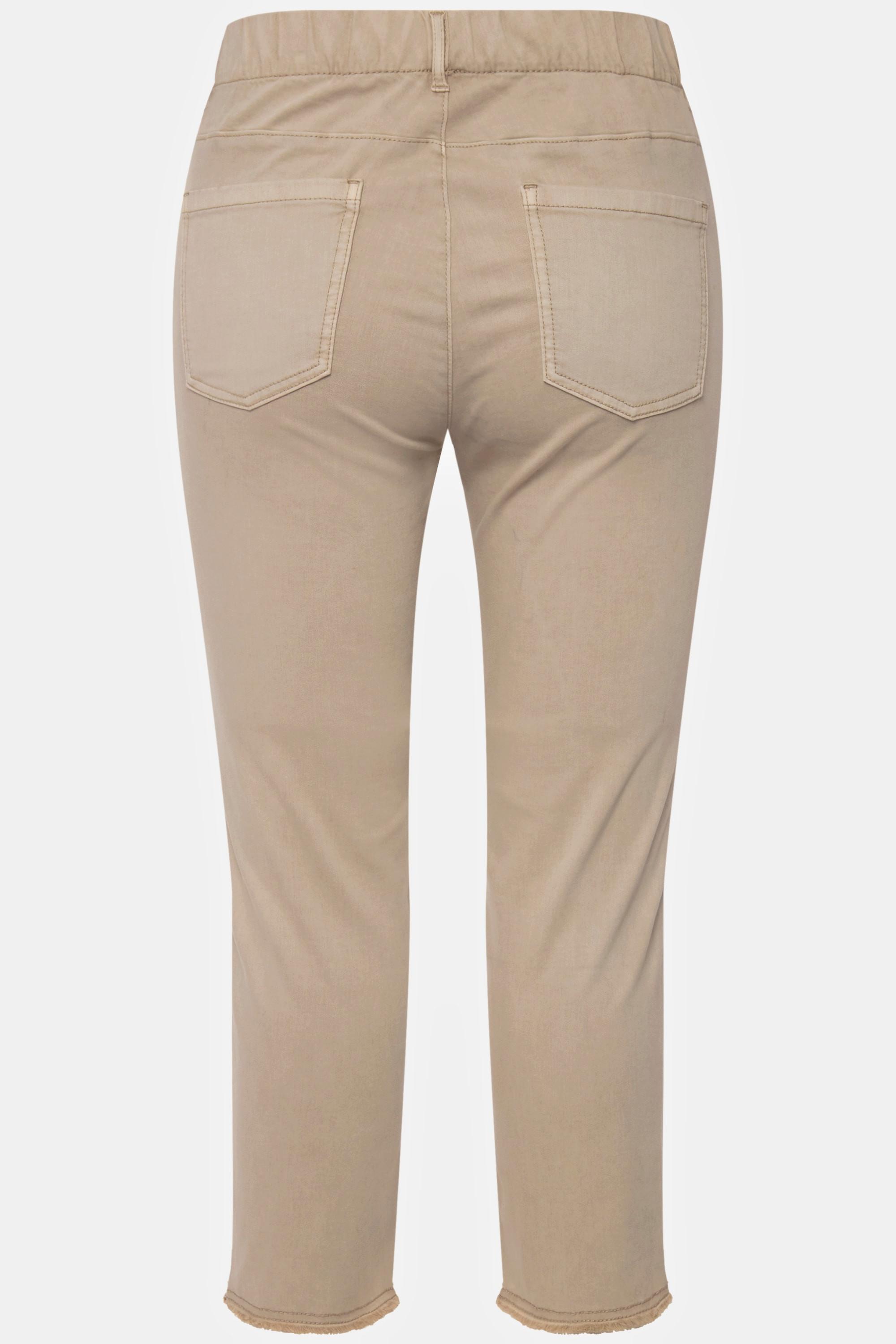 Ulla Popken  Pantalon 7/8 Sienna. Jambe étroite et ourlet frangé 