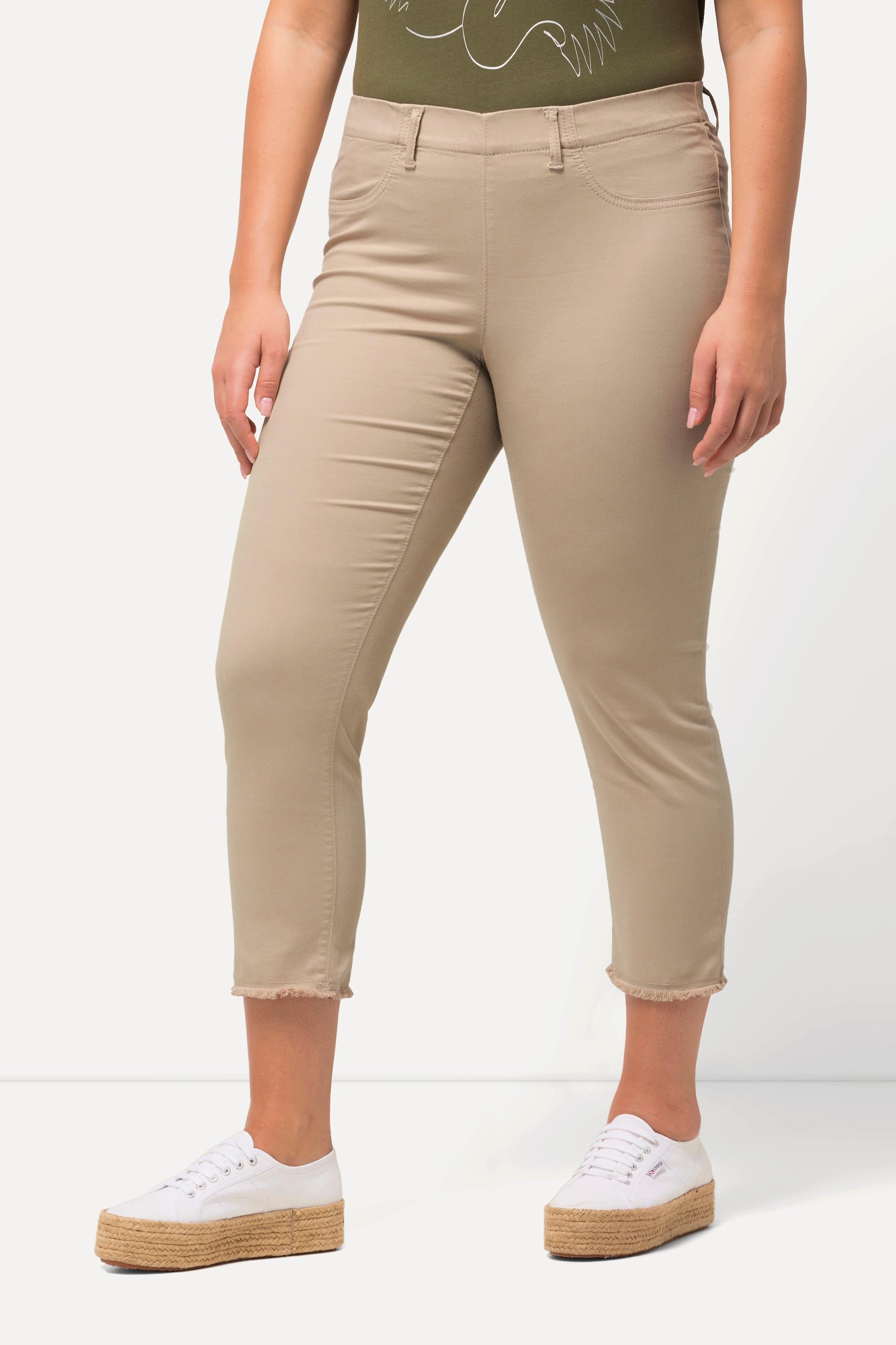 Ulla Popken  Pantalon 7/8 Sienna. Jambe étroite et ourlet frangé 