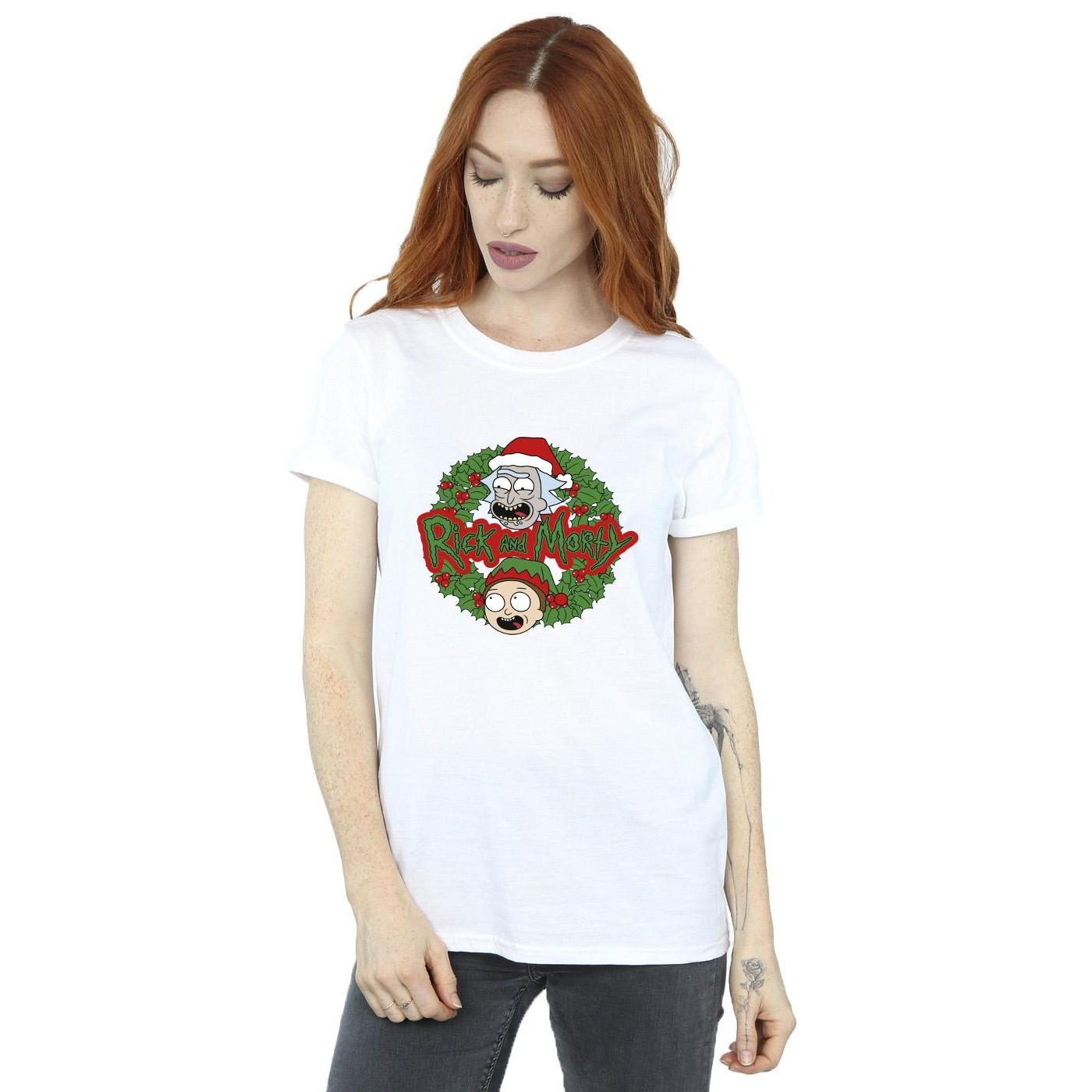 Image of Christmas Wreath Tshirt Damen Weiss S