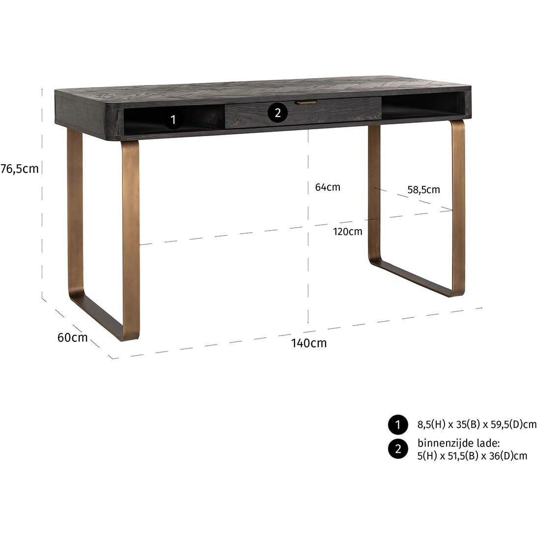 mutoni Bureau Blackbone laiton noir 140  