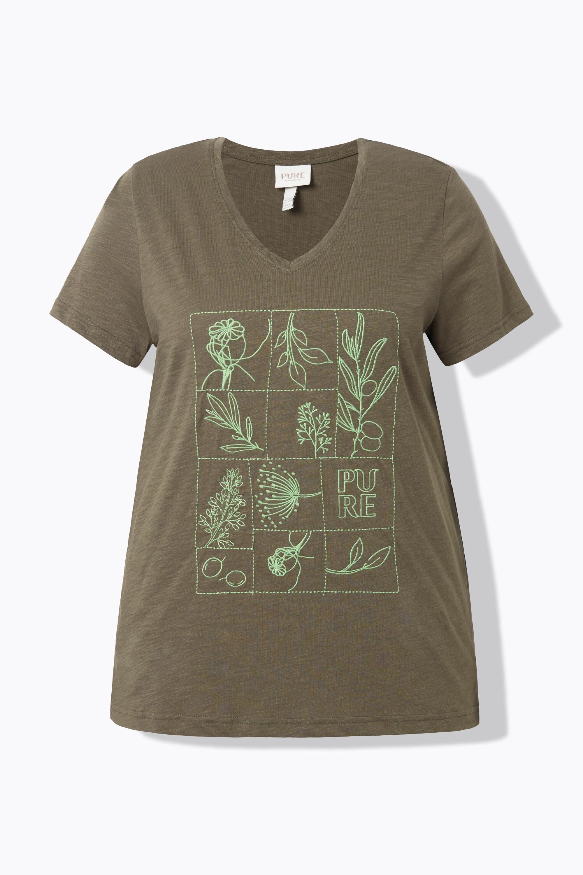 Ulla Popken  T-Shirt, Encolure V, Manches Courtes, Coton Bio 