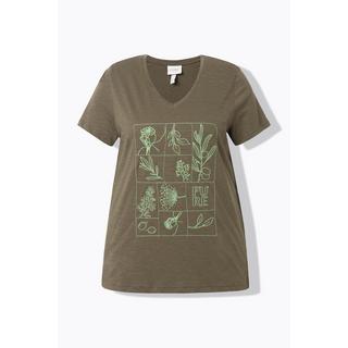 Ulla Popken  T-Shirt, Encolure V, Manches Courtes, Coton Bio 