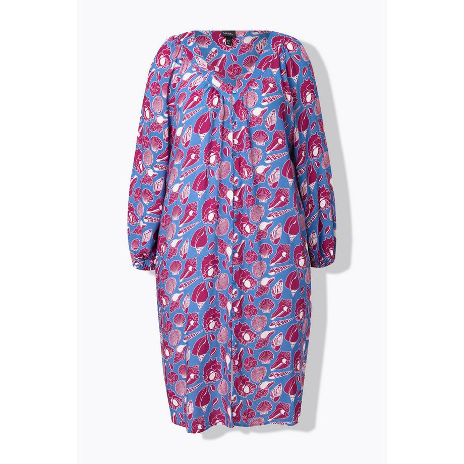 Ulla Popken Abito Midi Oversize Maniche Lunghe Scollo a V Stampa Conchiglie  