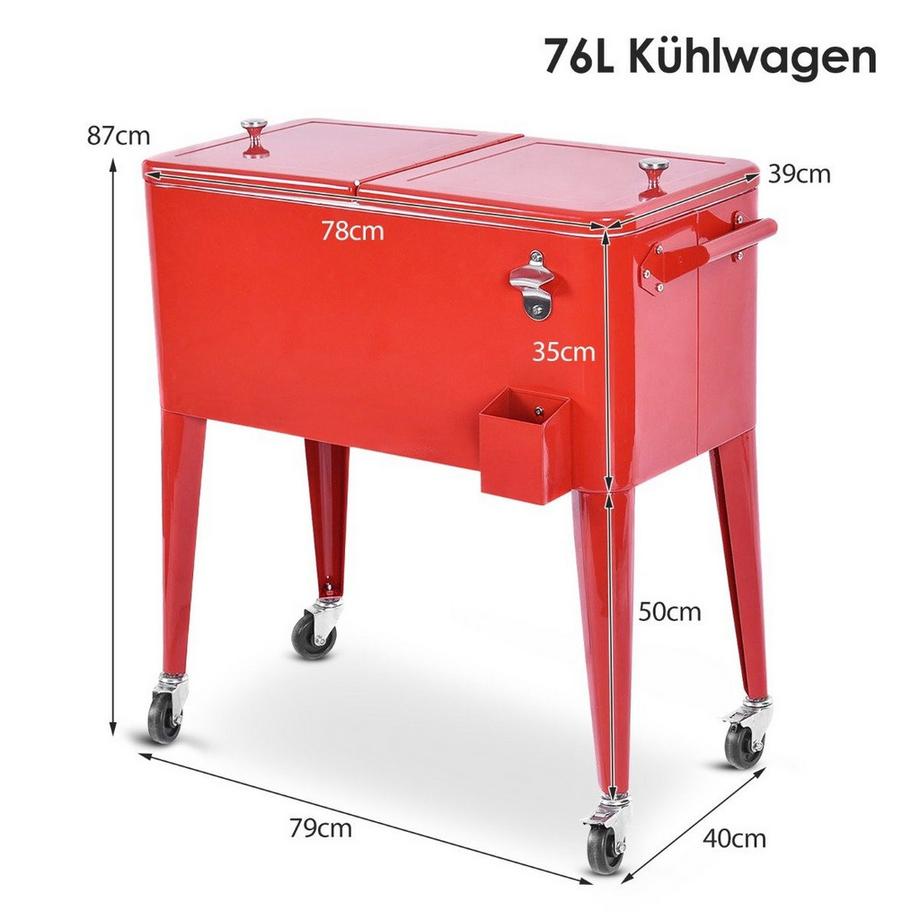 Northix  Chariot réfrigérant 76L à roulettes chariot latéral glacière mobile chariot à boissons 91 x 48 x 87 cm rouge 