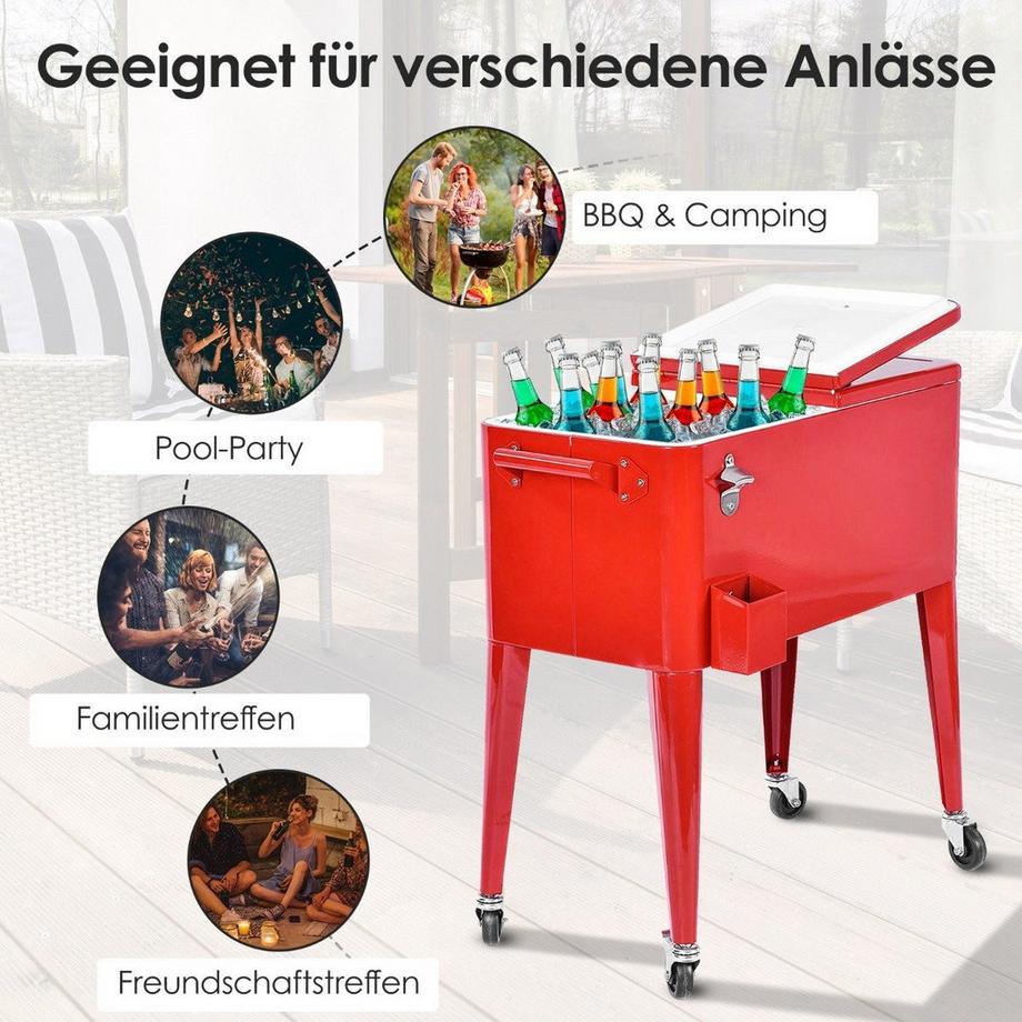 Northix  Chariot réfrigérant 76L à roulettes chariot latéral glacière mobile chariot à boissons 91 x 48 x 87 cm rouge 