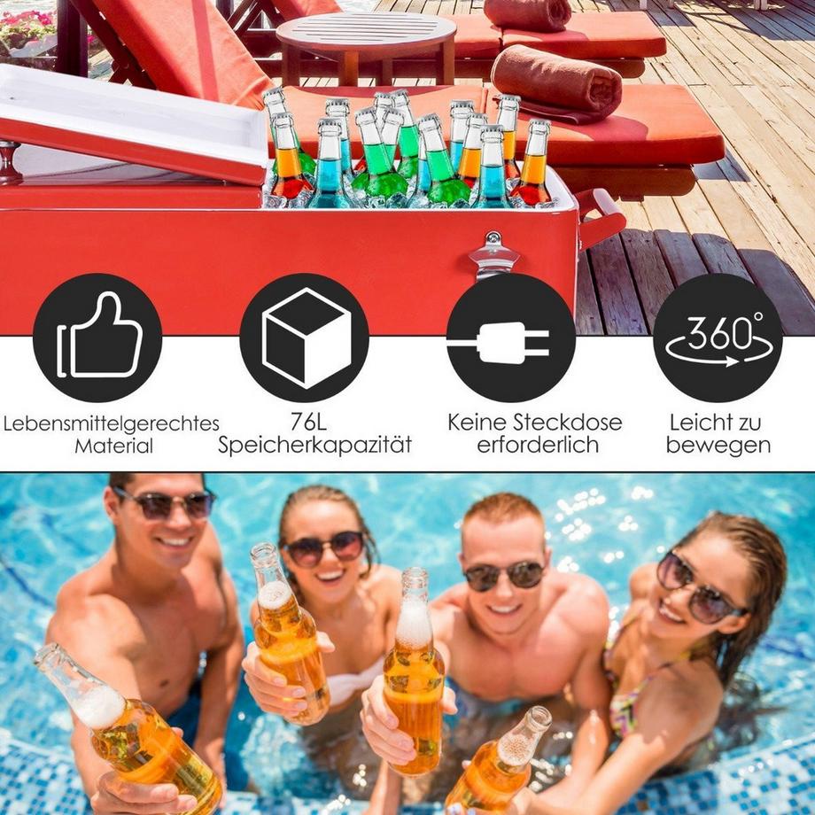 Northix  Chariot réfrigérant 76L à roulettes chariot latéral glacière mobile chariot à boissons 91 x 48 x 87 cm rouge 