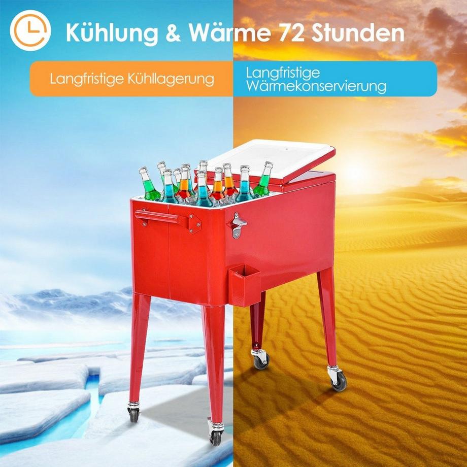 Northix  Chariot réfrigérant 76L à roulettes chariot latéral glacière mobile chariot à boissons 91 x 48 x 87 cm rouge 