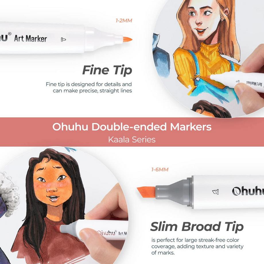 Ohuhu  Marqueurs d'art Kaala (à base d'alcool, double pointe) - 24 couleurs chair 