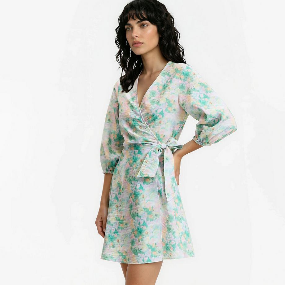 Robe portefeuille courte manches 3/4 imprimé floral
