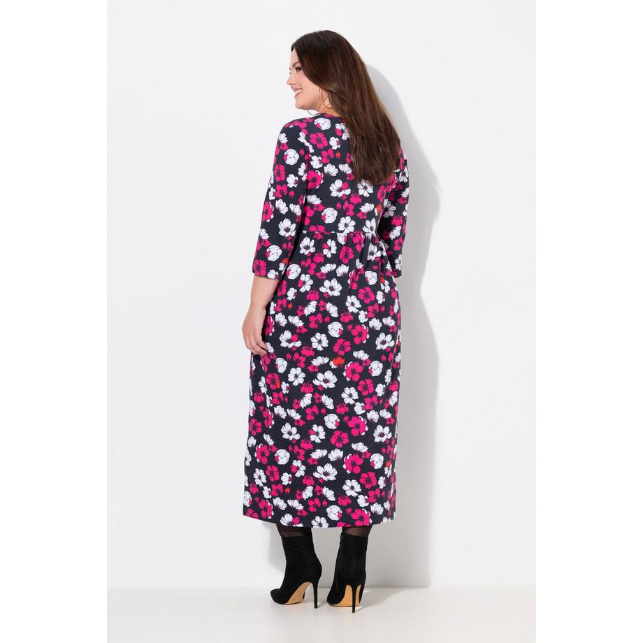 Ulla Popken Jerseykleid Blüten A-Linie Rundhals 3/4-Arm  