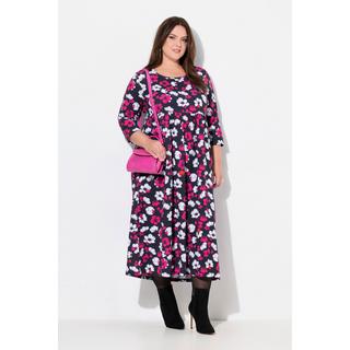 Ulla Popken  Jerseykleid, Blüten, A-Linie, Runhals, 3/4-Arm, Taschen 