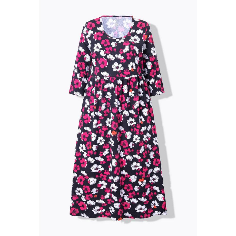 Ulla Popken Jerseykleid Blüten A-Linie Rundhals 3/4-Arm  