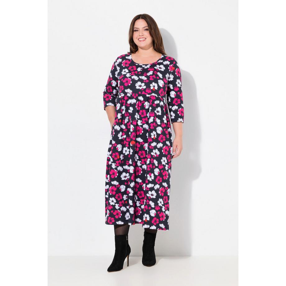 Ulla Popken Jerseykleid Blüten A-Linie Rundhals 3/4-Arm  
