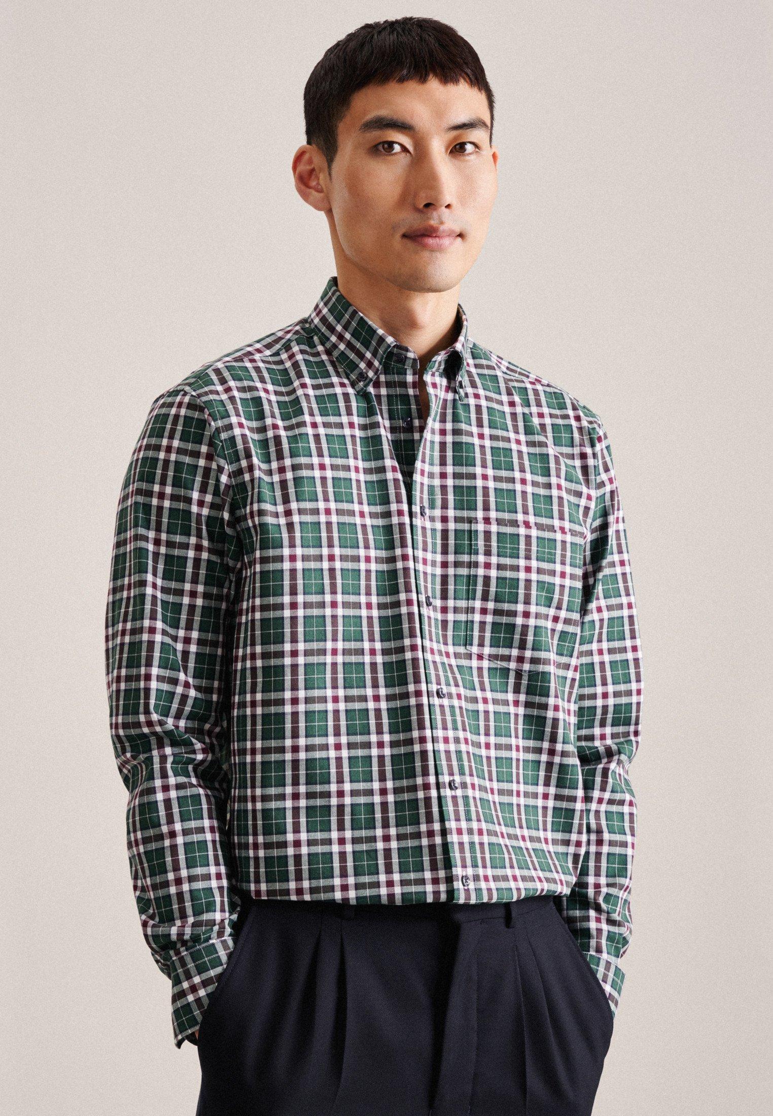 Image of Flanellhemd Regular Fit Langarm Karo Herren Grün 42
