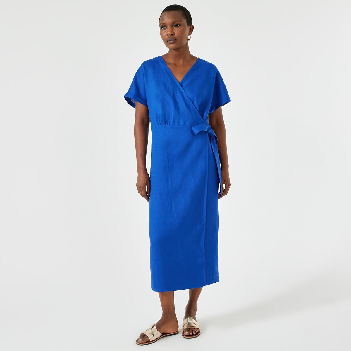 Image of Gerades Midikleid Aus Leinen Damen Blau 36