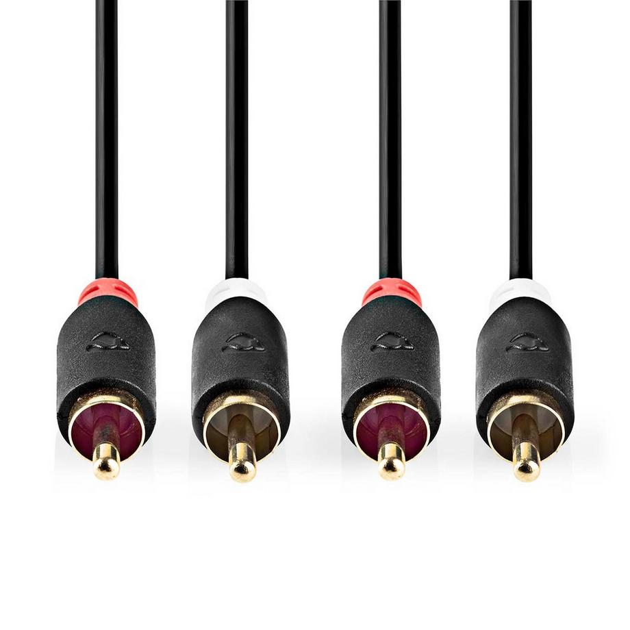 Nedis  Câble audio stéréo | 2x RCA Hane | 2x RCA Hane | Guldplaterad | 0.50 m | Rond | Anthracite | Låda 