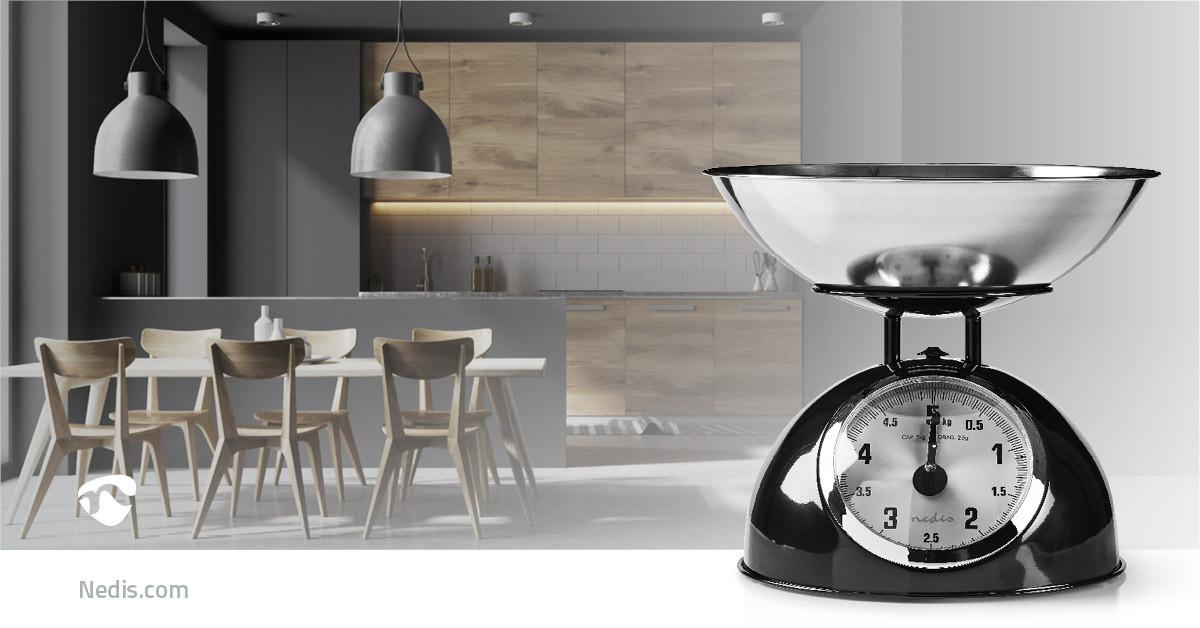 Nedis Balance de cuisine | Analogique | Acier inoxydable | Bol amovible | Noir  